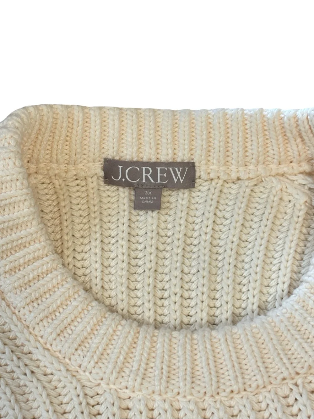 J Crew Heritage Cotton Fisherman Crewneck Sweater Womens 3X Natural Cream Crop